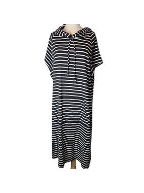 Z Avenue Stripe Hoodie 2x Midi Dress Nautical Sailor Black White Kangaroo Pocket